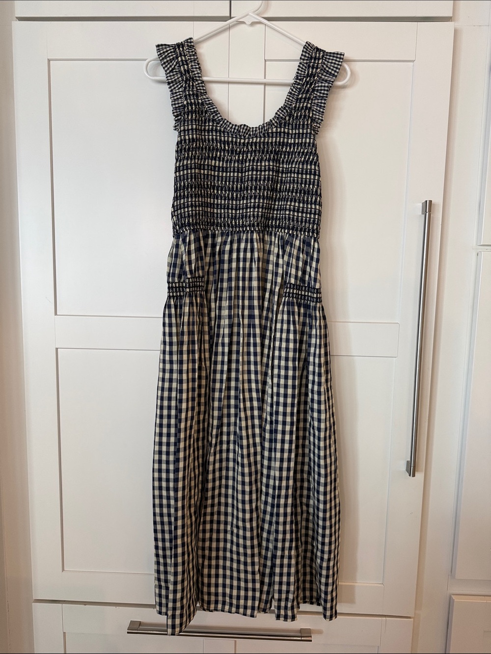 Pomander Place Navy & Cream Gingham Maxi Dress with Smocked Bodice